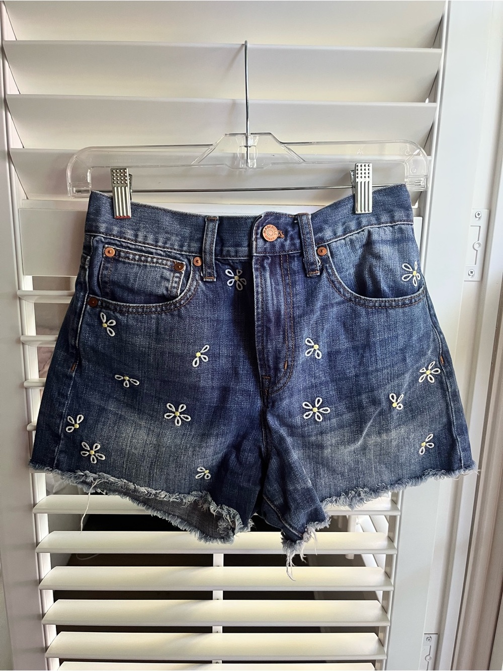 Madewell Dark Blue Denim Floral Embroidered Cutoff Shorts